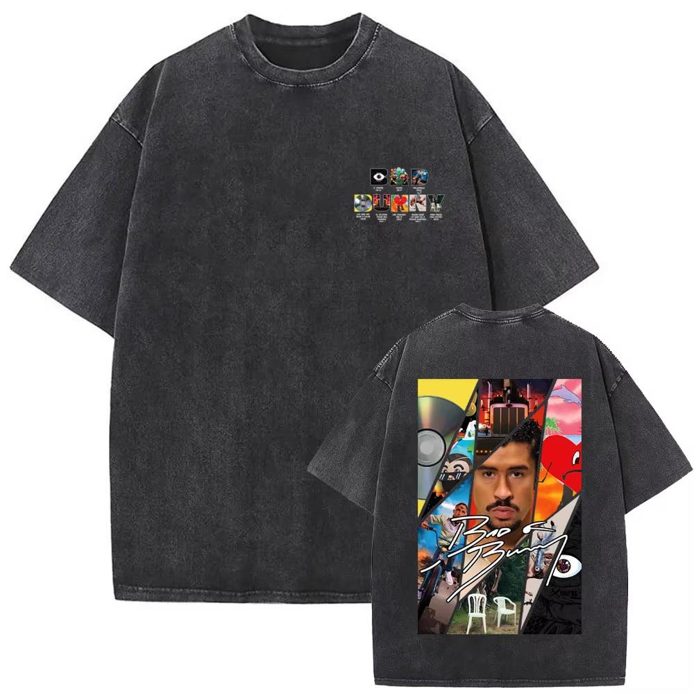 Washed Vintage Bad Bunny Un Verano Sin Ti Graphic Tshirt Mens Fashion Oversized Streetwear Women High Quality Cotton T Shirts