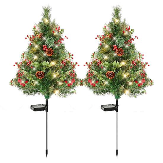 23-дюймовый светящийся искусственный рождественский наполнитель для урны, предварительно освещенная рождественская сосна с шишками, красными ягодами, треногой-колышком и светодиодной подсветкой, наполнитель для уличного крыльца