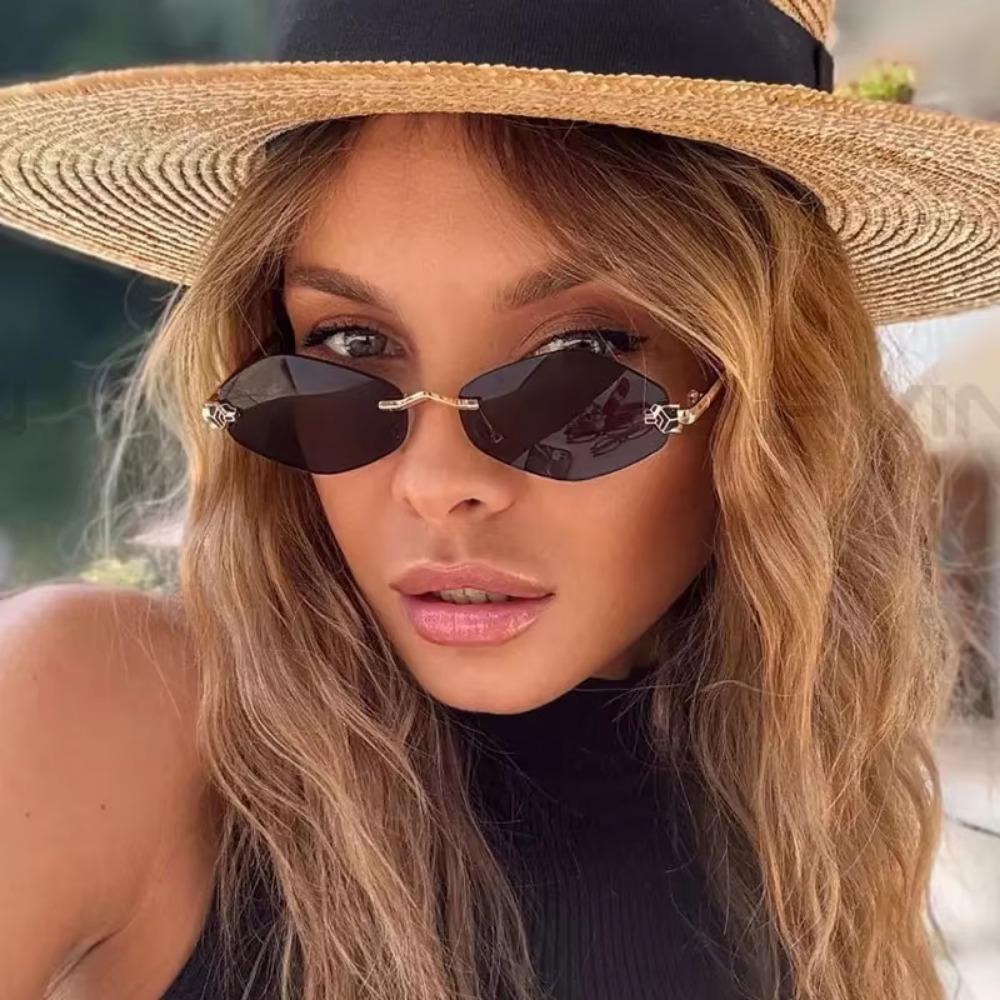 Модные солнцезащитные очки без оправы с полигональной оправой, стильные градиентные линзы, металлические оправы, очки класса люкс с маленьким ромбом, винтажные солнцезащитные очки