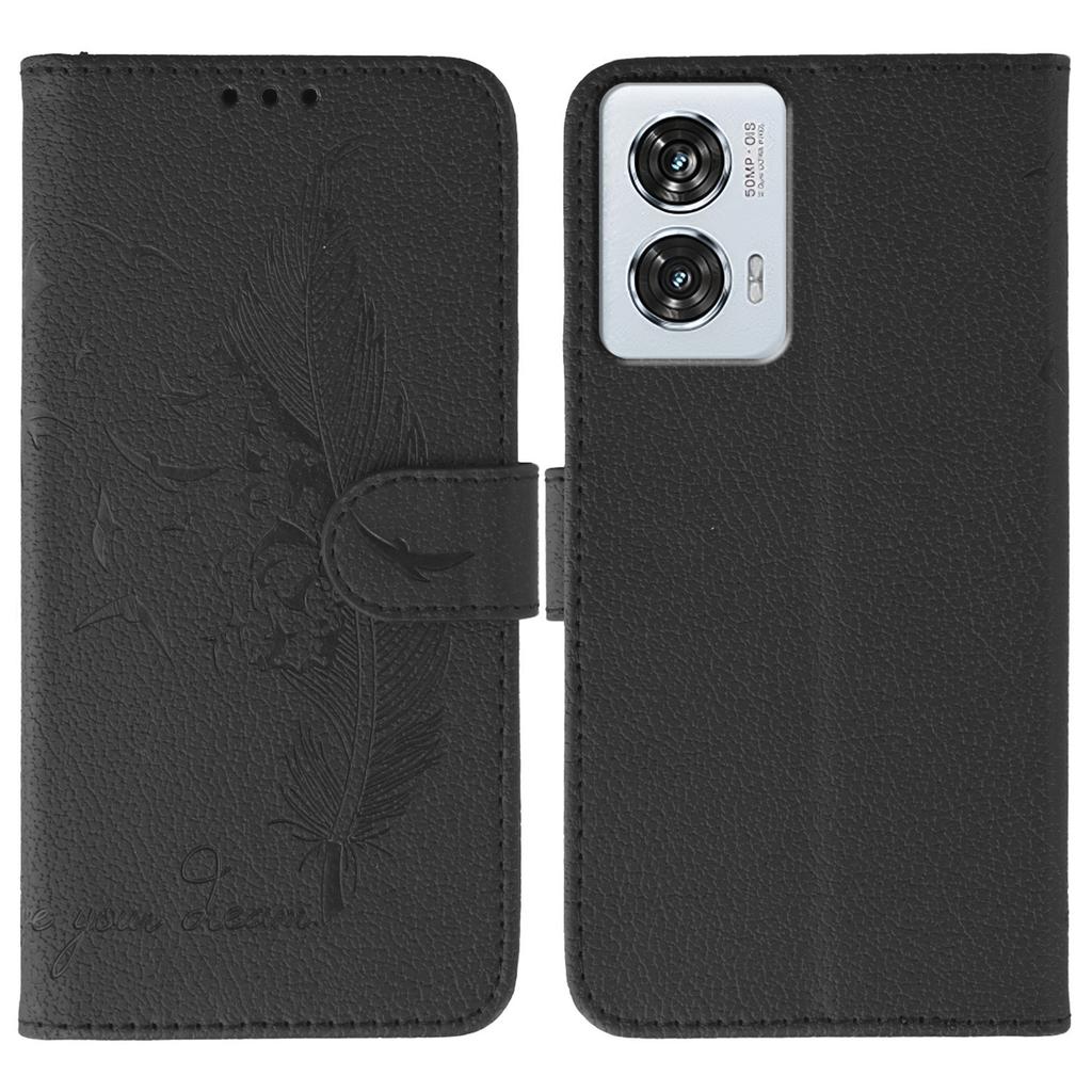 For Motorola Edge 50 Fusion 5G Case Feather Imprint PU Leather Wallet Phone Cover