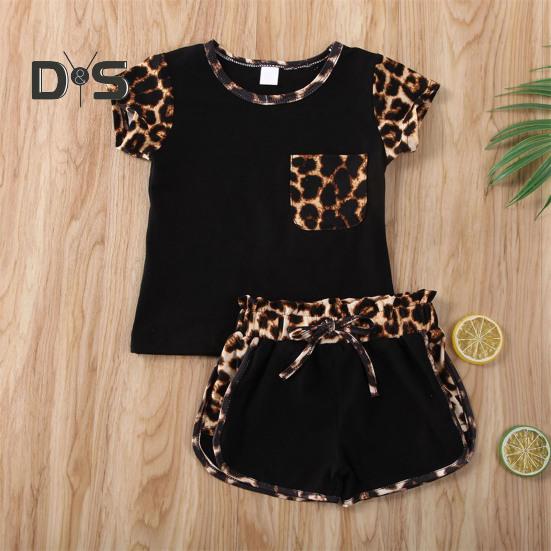 Комплект из 2 предметов с леопардовым принтом для девочки, летний топ с короткими рукавами и круглым вырезом, шорты, милый костюм для сестер на каждый день, для фотосессий и вечеринок