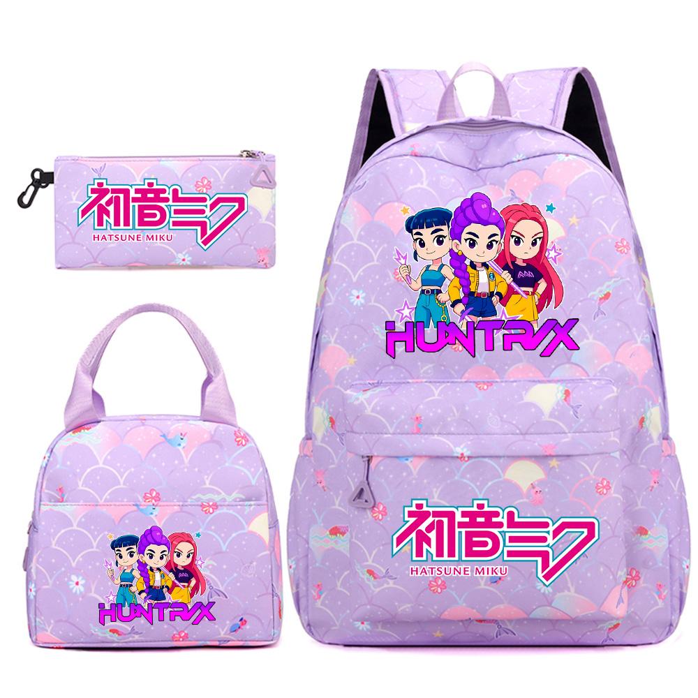 3Pcs/set Anime Cartoon Demon Hunters Printed Backpack Handbag Pencil Case for Teenger Student Girl Boy Large Capacity Waterproof Bookbag