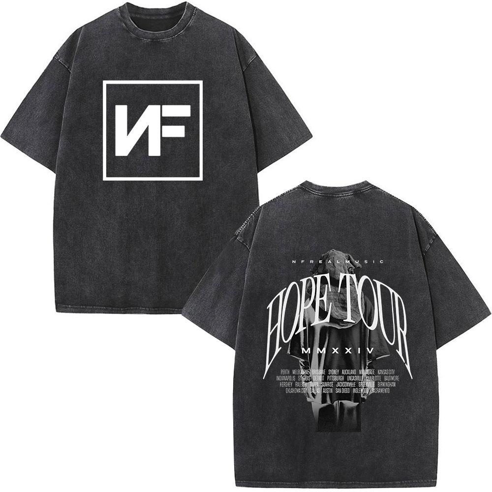 Футболка Rapper Nf Hope Tour Мужская Модная Хип-Хоп Винтажная Стиранная С Коротким Рукавом Хлопковая Повседневная Свободная Футболка Подарок для Фанатов