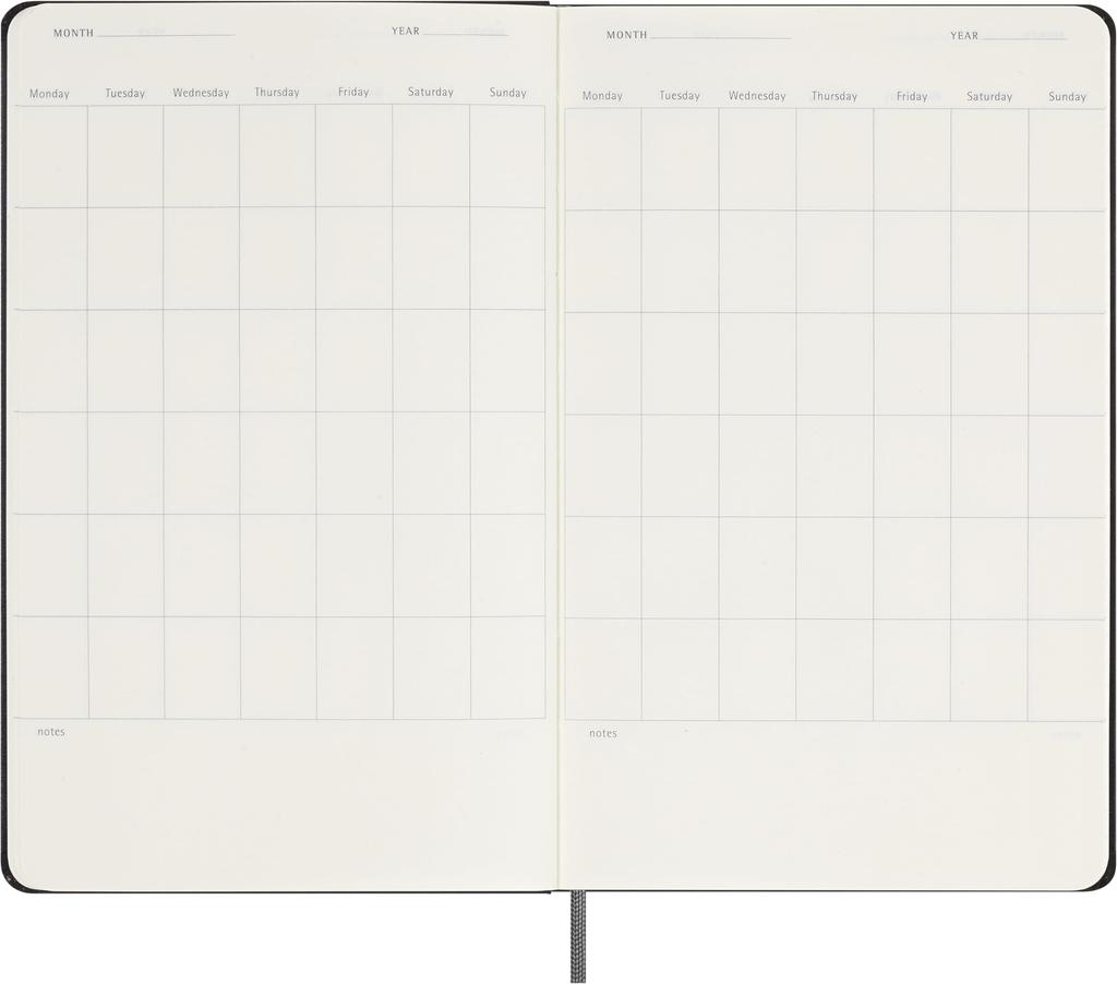 Moleskine 12-месячный недатированный еженедельник, большой формат (13 см x 21 см), Черная твердая обложка, DHUNDB12WN301