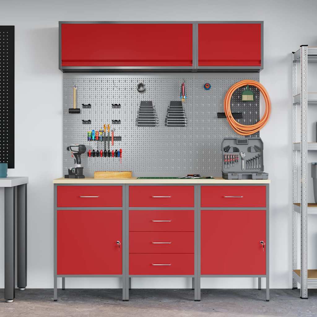 Workbench Cabinet Set with Drawers and Storage 8 pcs Red