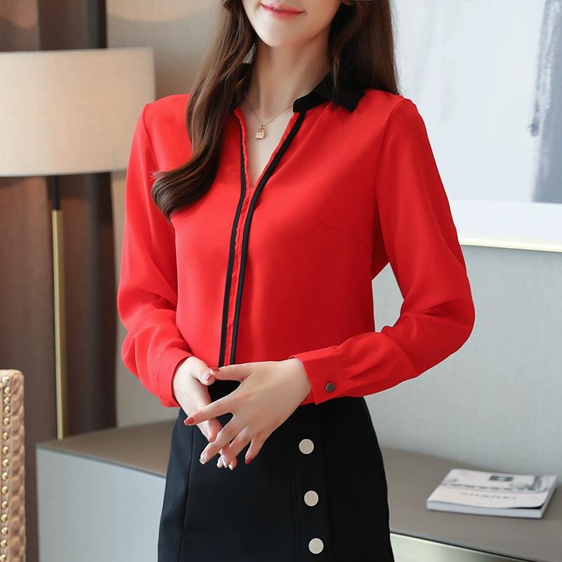 Fashion Long Sleeve Turn Down Collar Office Lady Chiffon Blouse Shirt Women Tops J301