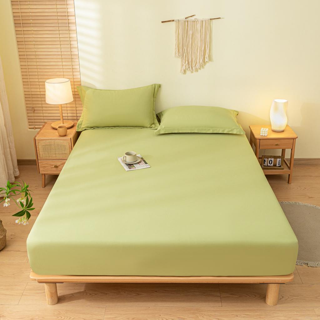Cross-Border Hot Selling Solid Color Sanding Skin-Friendly Aloe Cotton Bedspread Washed Cotton Fitted Sheet Simmons Dustproof Protective Cover