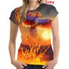 Летняя новая женская повседневная футболка с 3D-принтом Огненного Феникса/Птицы, женский удобный топ с коротким рукавом