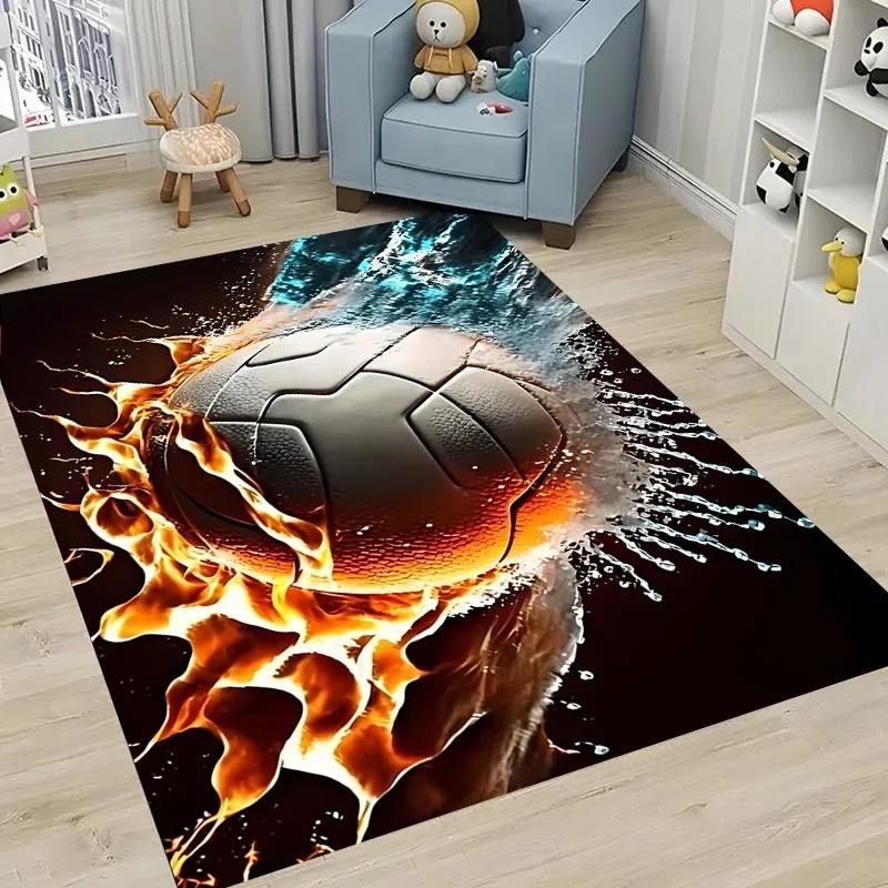 Ball Sports Theme Cartoon Carpet Soccer Floor Mat for Kids' Bedroom Football Large Area Rugs Stylish Living Room and Hallway Rug