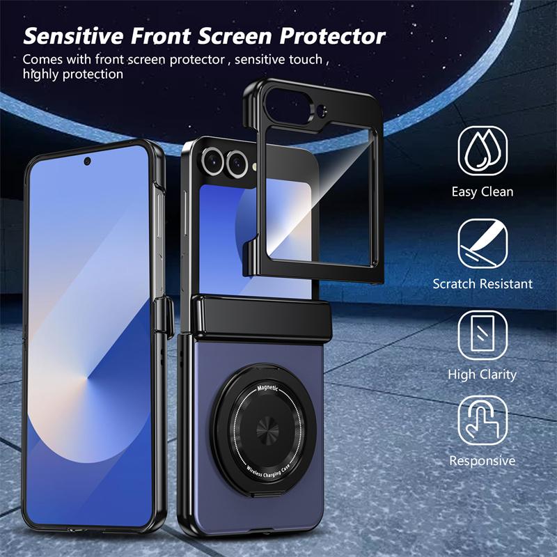 Матовый однотонный чехол для телефона Samsung Galaxy Z Flip 6 5 4 3 Hard Shell Protection Противоударная защитная пленка с держателем