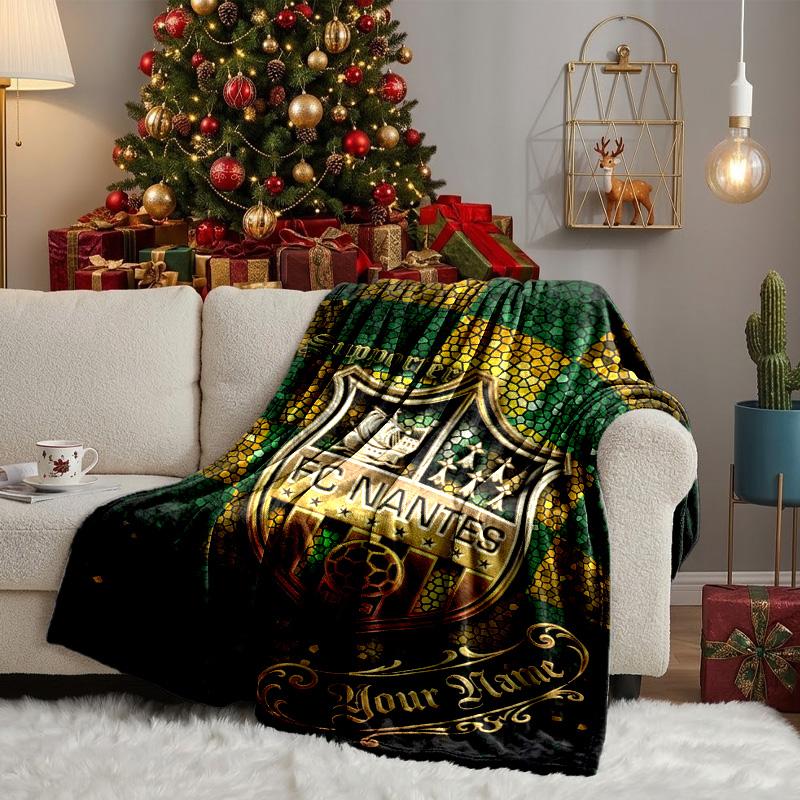 Custom Name Fc Nantes Crest Design Blanket Bedding Blanket for Women Men, Soft Throw Blankets for Couch,Bed, picnic, Christmas gifts