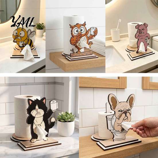 Sustainable Wood Tissue Stand Roll Paper Holder, Creative Animal Shape Dispenser, Vertical Stable Wooden Towel Holder Rack, Solid for Kitchen