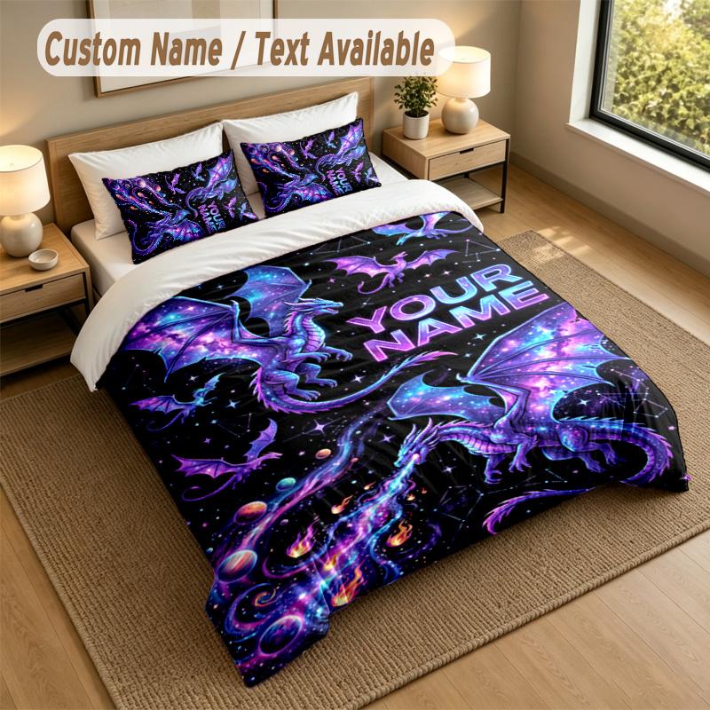 Dragon Phoenix Theme Personalized 3Pcs Bedding Set Custom Text & Name 1 Sheet 2 Pillowcases Household Bedding 1pc