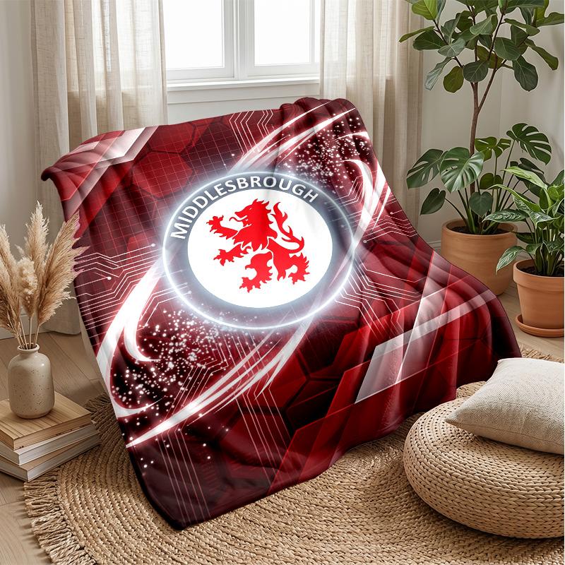 Middlesbrough Football Print Flannel Blanket, Soft Warm Lightweight Throw Blanket for Sofa Bed Camping