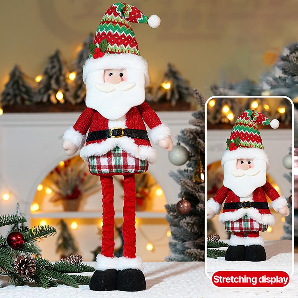 Christmas Telescopic Doll Ornaments Striped Plaid  Snowman Elk Window Decorations Christmas Atmosphere Decoration
