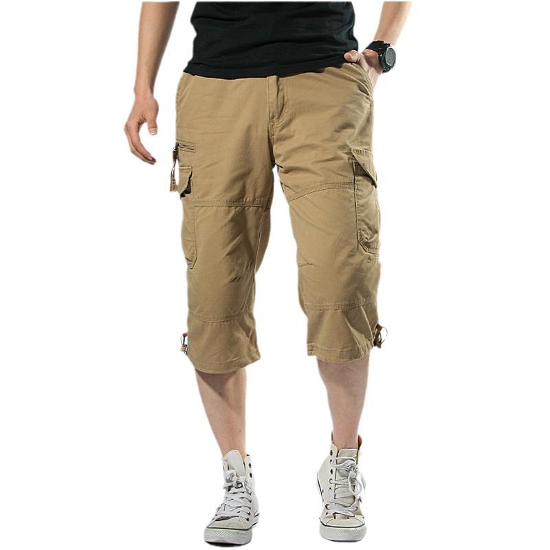 Мужской летний комбинезон свободного кроя из хлопка с множеством карманов и шортами средней длины для отдыха на свежем воздухе