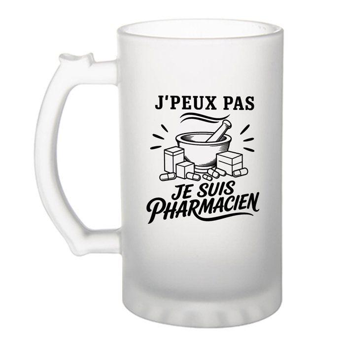 Chope à bière - PLANETEE - J’peux pas je suis Pharmacien (minimaliste) - Verre trempé givré - 470 ml - Imprimée en Bretagne