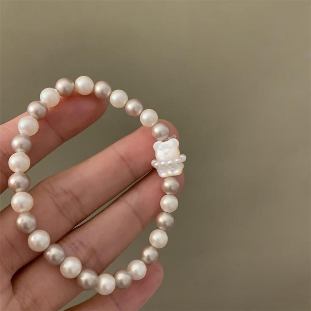 Women's Two-Tone Mother-of-Pearl Gradient Pearl Bear Bracelet