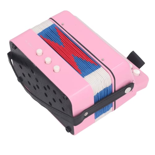 7-Key Button Accordion for Kids, Educational Instrument for Practice and Stage Performance, Beginner Accordion (Rose)