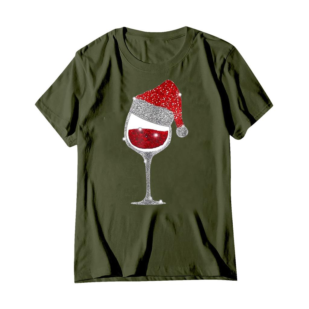 Женский повседневный рождественский принт с короткими рукавами и круглым вырезом, свободный пуловер, топ