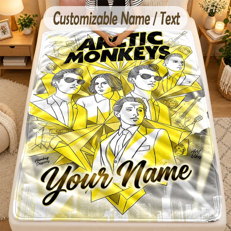 Flannel BlanketArctic Monkeys Custom Name Text Personalized Soft Warm Throw Blanket Home Decor Gift