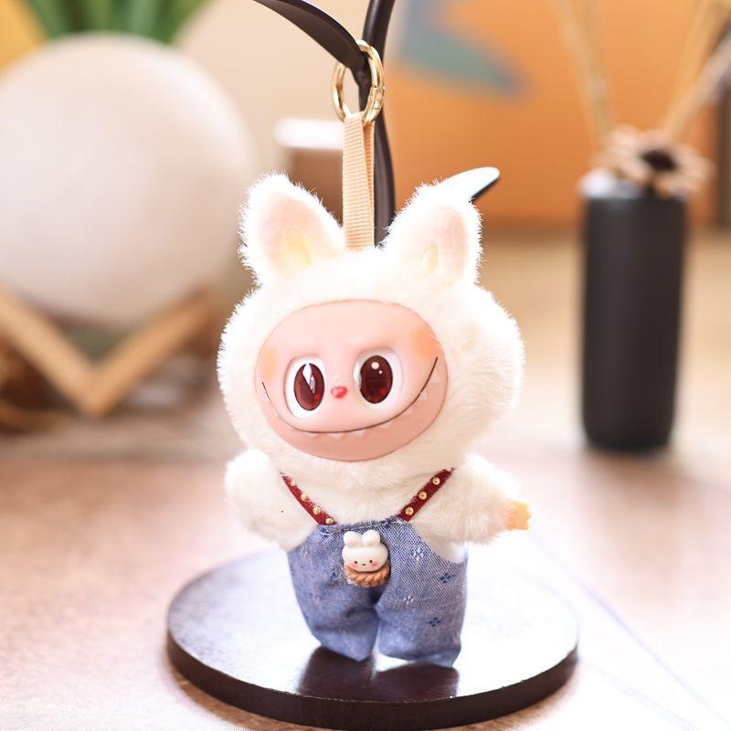 Cute Cartoon Rabbit With Overalls Plush Toy Pendant Keychain For Kids