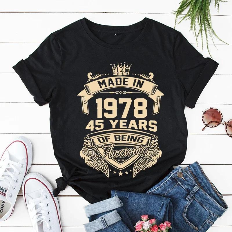 Vintage 1981 Print Unisex T Shirts Short Sleeve Unisex Tshirts Ladies Tee Shirt Tops 1973195719581961 Clothes Camisetas Mujer