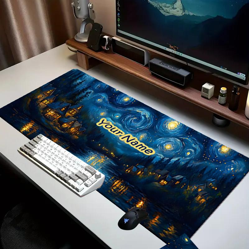 1PC Custom Name "Starry Night Village Reflections" Mouse pad, keyboard and mouse desk pad, for computer notebook Birthday Gift For Any Room Or Office