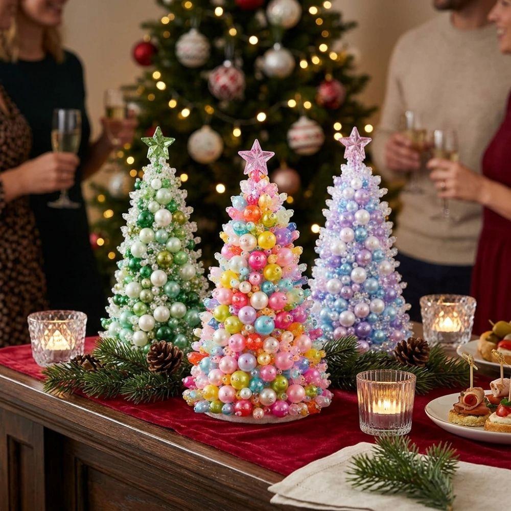 Colorful Christmas Tree Craft Kit Sparkling Mini Bead Weaving Set Tabletop Decor