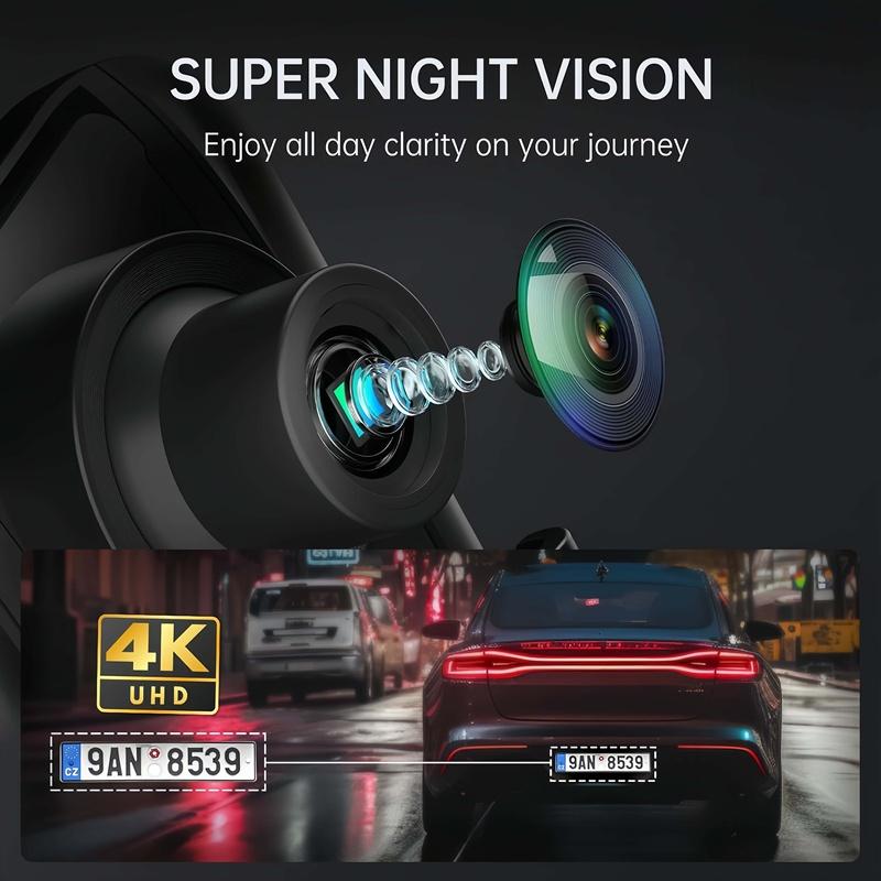 10" 4K Mirror Dash Cam for Cars, 4K Front and 1080P Rear View Backup Camera with Full Touch Screen, 170° Wide Angle, Night Visio