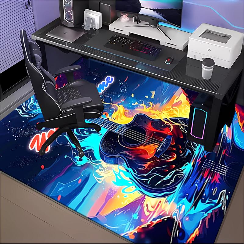 1PC Custom Name Guitar Flames Artwork Theme Floor Mat Ideal for Living Room, Game Rooms, Office, Bedroom Floor Mat Playful Design