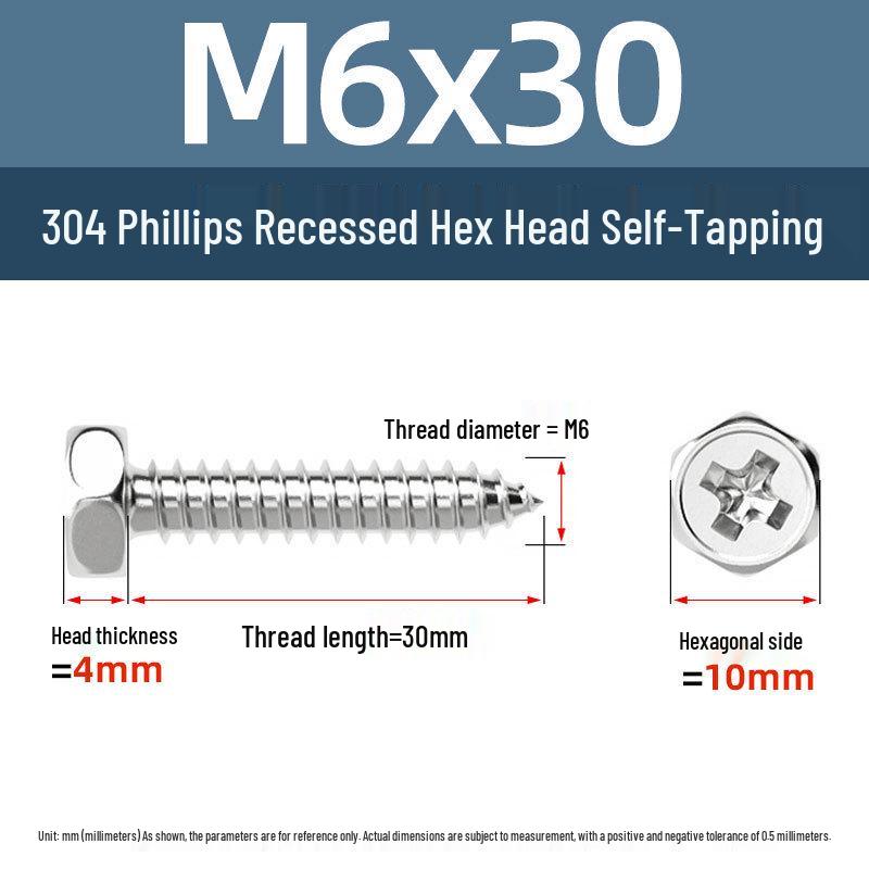 Yigu 304 Stainless Steel Phillips Recessed Hex and Slotted Self-Tapping Screws for Wood, M3-M8