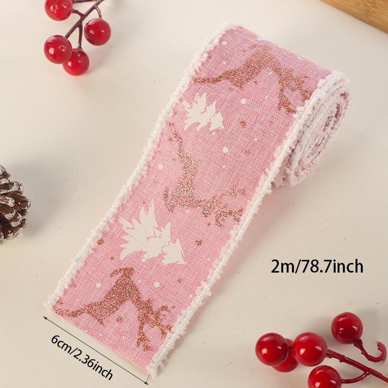 Креативная Милая Рождественская Проволочная Лента с Принтом Лося и Кружевом DIY Рулон Подарочная Упаковочная Лента для Праздничной Рождественской Вечеринки