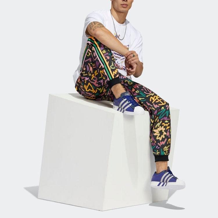 Мужские повседневные брюки adidas originals с геометрическим узором, полный принт, полоски, разноцветные HC3089