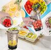 Manual slicer for vegetables and fruits, container with measuring cup, shredder