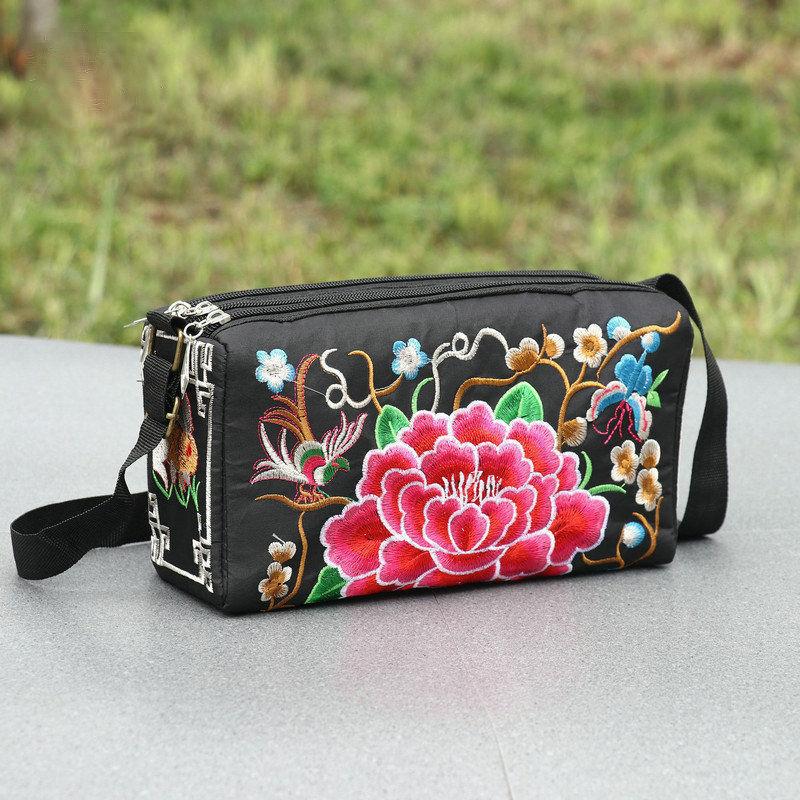 Yogodlns Сумка через плечо в этническом стиле Юньнань, сумка через плечо с цветочной вышивкой, парусиновая сумка для отдыха, простая женская трехслойная сумка через плечо