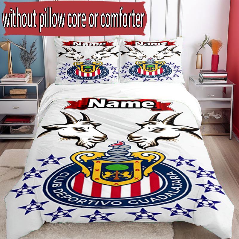 3pcs Duvet Cover Set (1*Duvet Cover + 2*Pillowcase, Without Core), Custom Name Club Deportivo Guadalajara Pattern Bedding Set, Home Bedroom Decor Gift