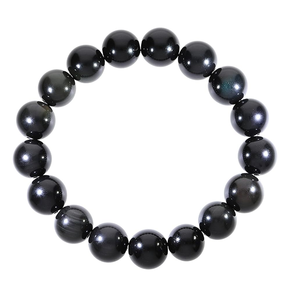[Shinjuku Gin No Kura] Obsidian Bracelet, 12mm, 18.5cm (Men's L, Women's LL) Obsidian Natural Stone Power Stone Bracelet Prayer Beads