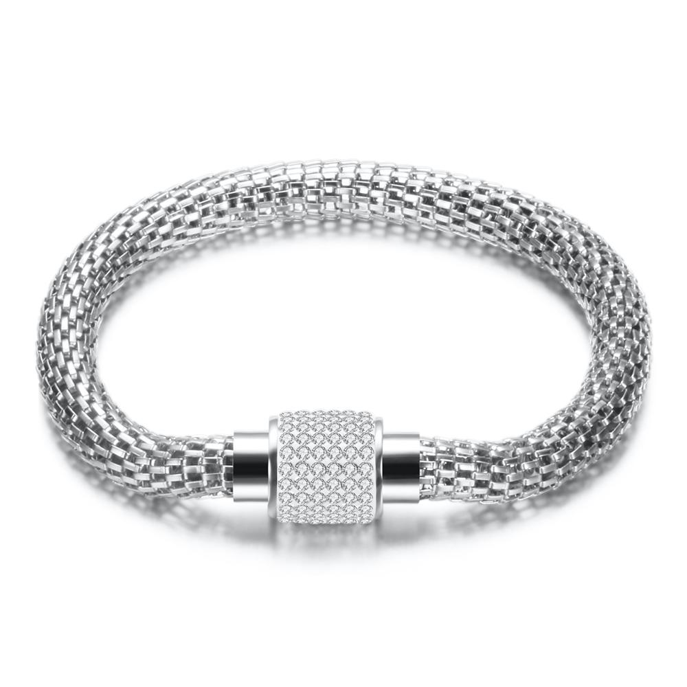 NEW Designer Jewelry Bijouterie Rhinestone Charm Bracelets for Women Stainless Steel Magnet Clasp Crystal Bracelets & Bangles