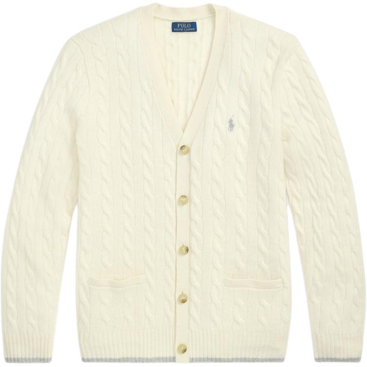 Polo Ralph Lauren FW24 Solid Color Small Pony Embroidered V-Neck Knit Sweater Men Sweater Cream MNPOSWE16822052-101