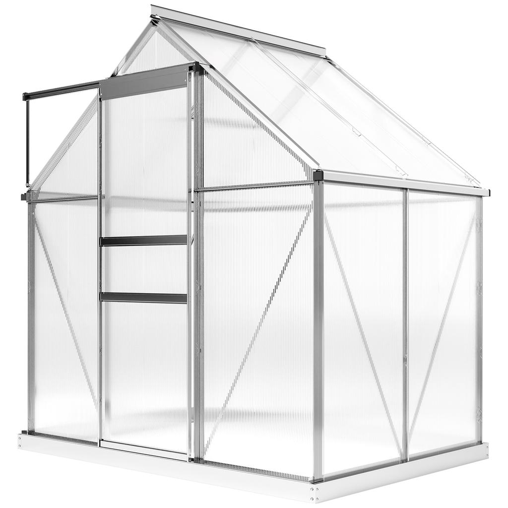 192.5 x 131cm Walk-In Polycarbonate Greenhouse - Silver-Tone