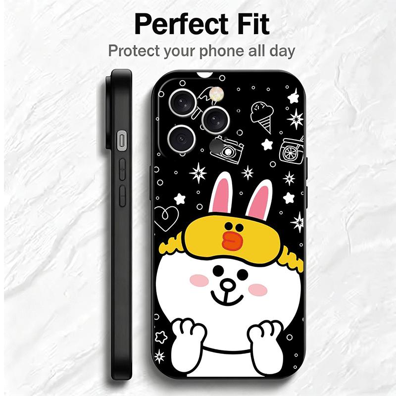 Cartoon Bear B-Browns C-Conys Soft Phone Case for iPhone 16 16E 17 Air 15 Pro Max 14 Plus 13 Mini 11 12 7 Black Cover Back Shell
