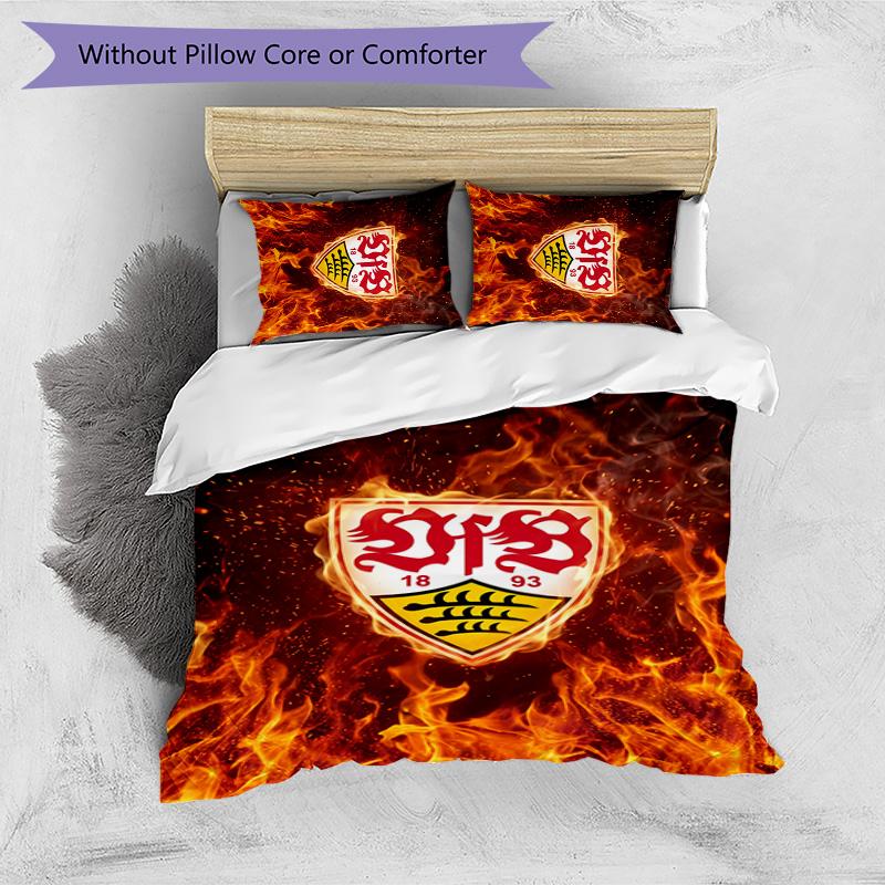 VfB Stuttgart Football Printed 3 Pieces Bedding Set, Comfortable Skin Friendly Bedroom Duvet Cover Set