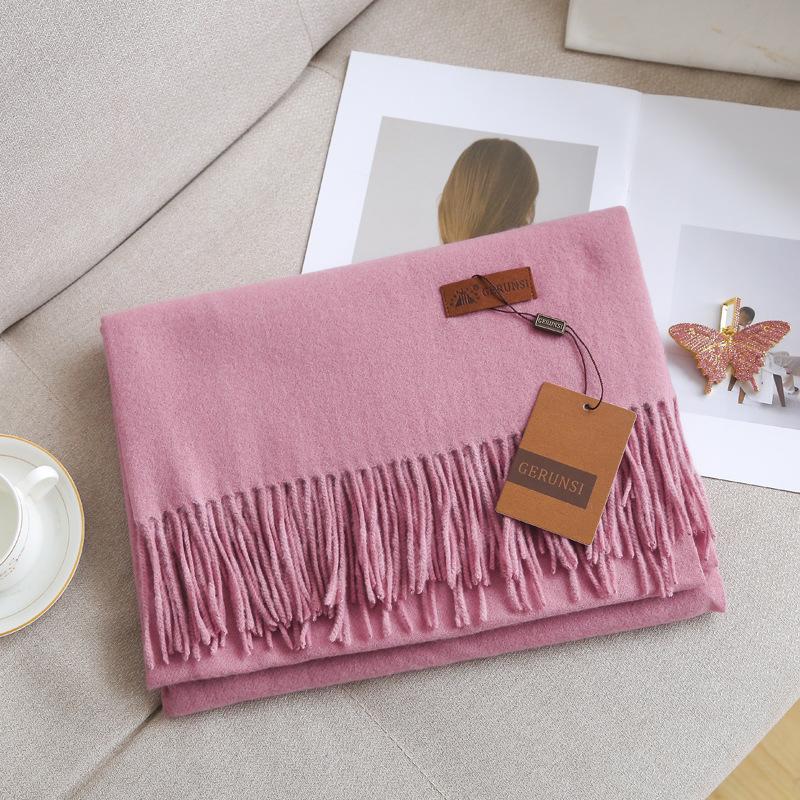 Кашемировый шарф на ощупь, осенне-зимний, однотонный, женский, с толстой кисточкой, простой и универсальный, мягкий и теплый, имитация кашемира, шаль