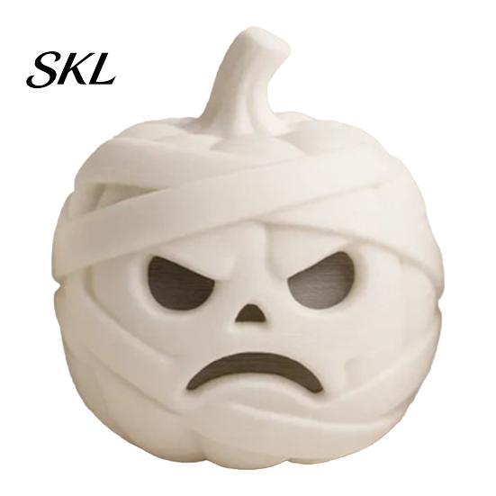 Modern 3D Printed Home Decor Mummy Pumpkin Skull Figurine for Halloween Decorations, Small Tabletop Accents with Funny Expressions Office Desk