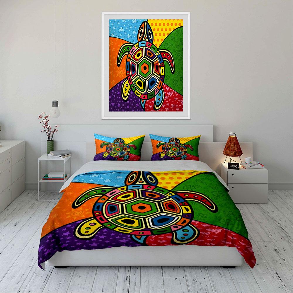 Colorful Geometric Turtle Print Bedding Duvet Cover Set Duvet Cover Pillowcases (1*Duvet Cover 2*Pillowcases, without duvet insert)