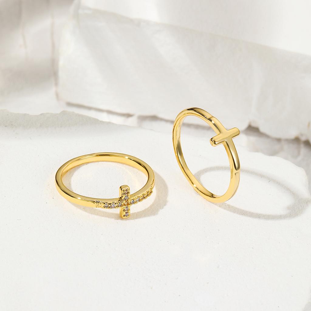 Cross diamond ring 2pcs s exquisite luxury women gold color Crystal zircon