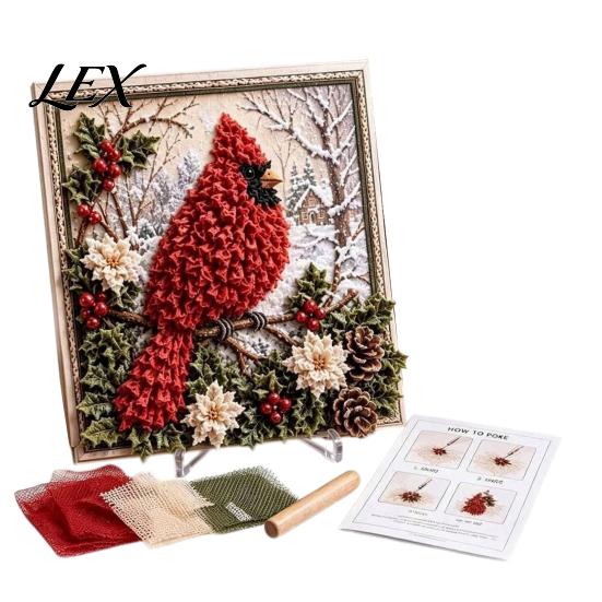 Festival Poke Art Kit 3D Christmas Fabric Kit, DIY Punch Needle Embroidery Set, Beginner Handmade Holiday No-Sew Crafts Projects for Adults and