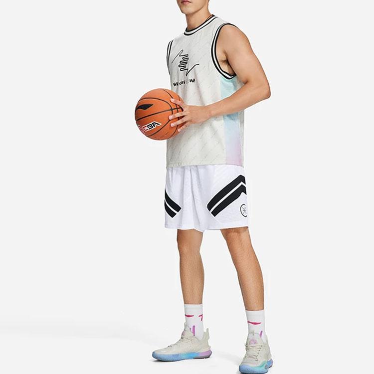 Li-Ning Повседневные спортивные баскетбольные шорты Color Block, мужские шорты белого цвета AAPS039-2
