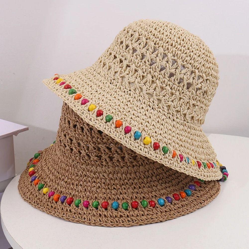 Elegant Lace Brim Sunshade Cap Breathable Colorful Straw Hat Casual Woman's Straw Hat Travel